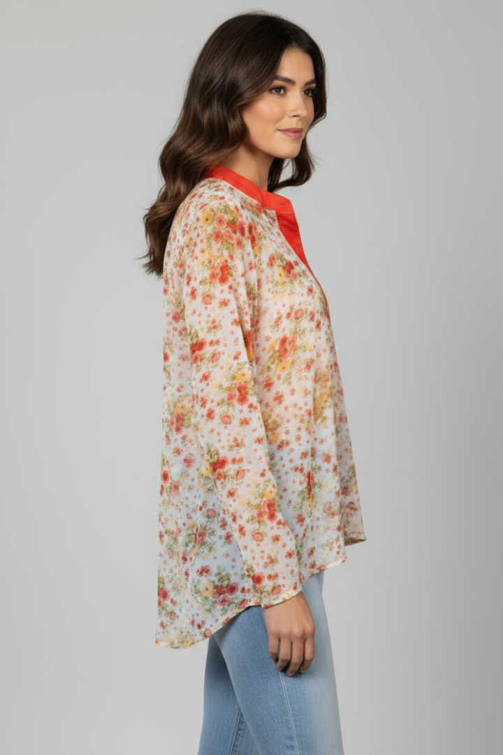 MANDARIN COLLAR SILHOUETTE TOP-T7538-