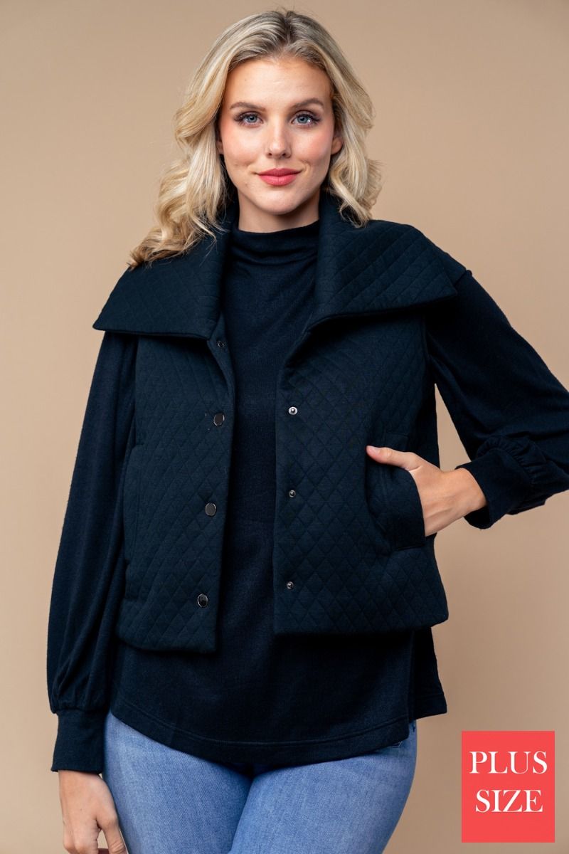 PLUS SIZE SLEEVELESS SOLID BUTTON DOWN VEST