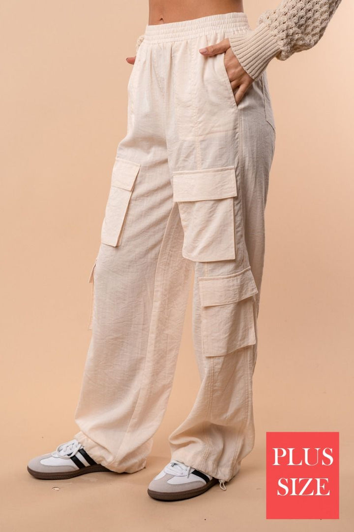 PLUS SIZE HIGH-WAISTED SOLID CARGO PANTS