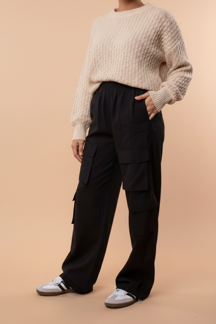 PLUS SIZE HIGH-WAISTED SOLID CARGO PANTS