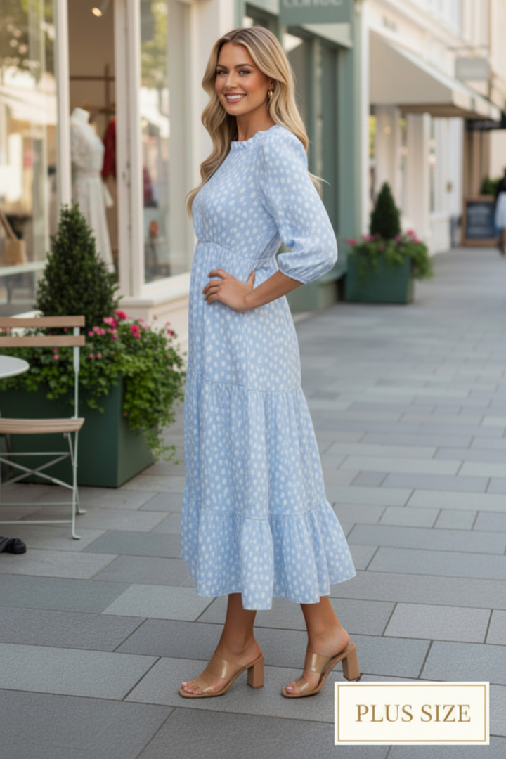 PLUS SIZE RELAXED EMPIRE WAIST FLOWY MIDI DRESS SHVL6089-A
