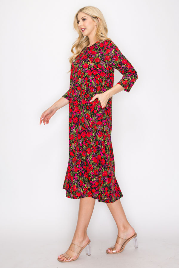 A-LINE MODEST PLUS SIZE DRESS WITH SIDE POKTES