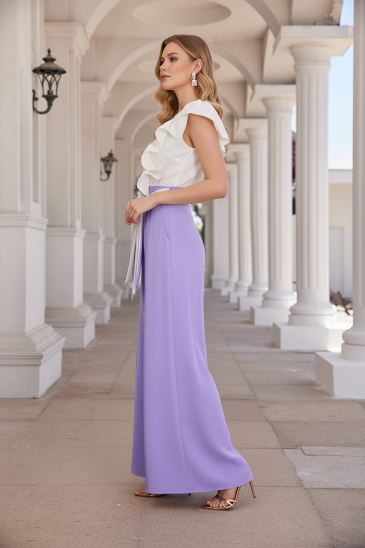 RUFFLED ONE SHOULDER W/WIDE LEG JUMPSUIT CJ33294  *