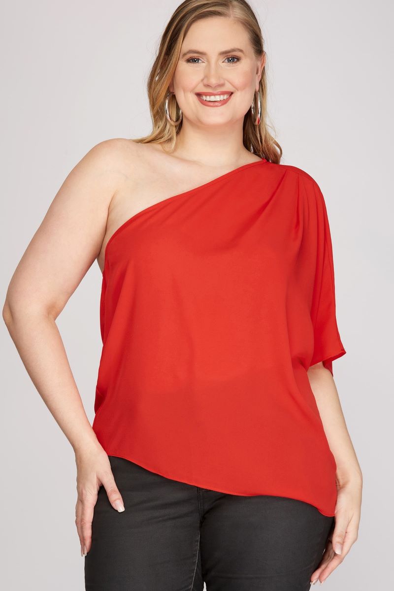DIVA BLUE ONE SHOULDER WITH PLEATS PLUS SIZE TOP SKPSY3775