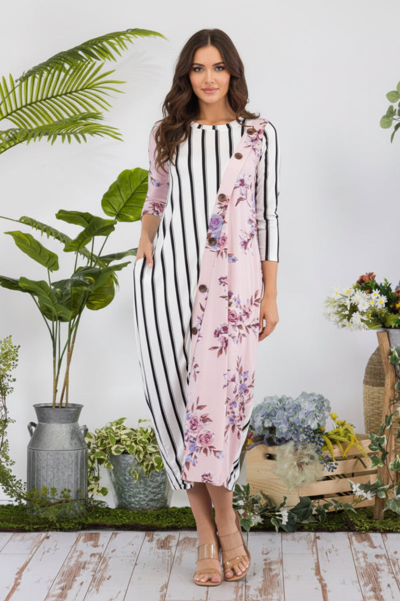 STRIPE FLORAL CONTRAST MIDI-DRESS-CLCD43837D
