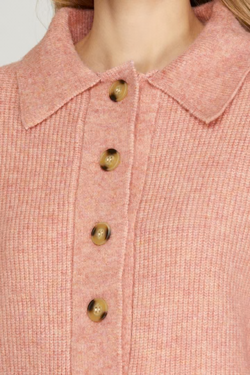 NOTCH BECK BUTTON DOWN LONG SLEEVES SWEATER TOP SKSY5410