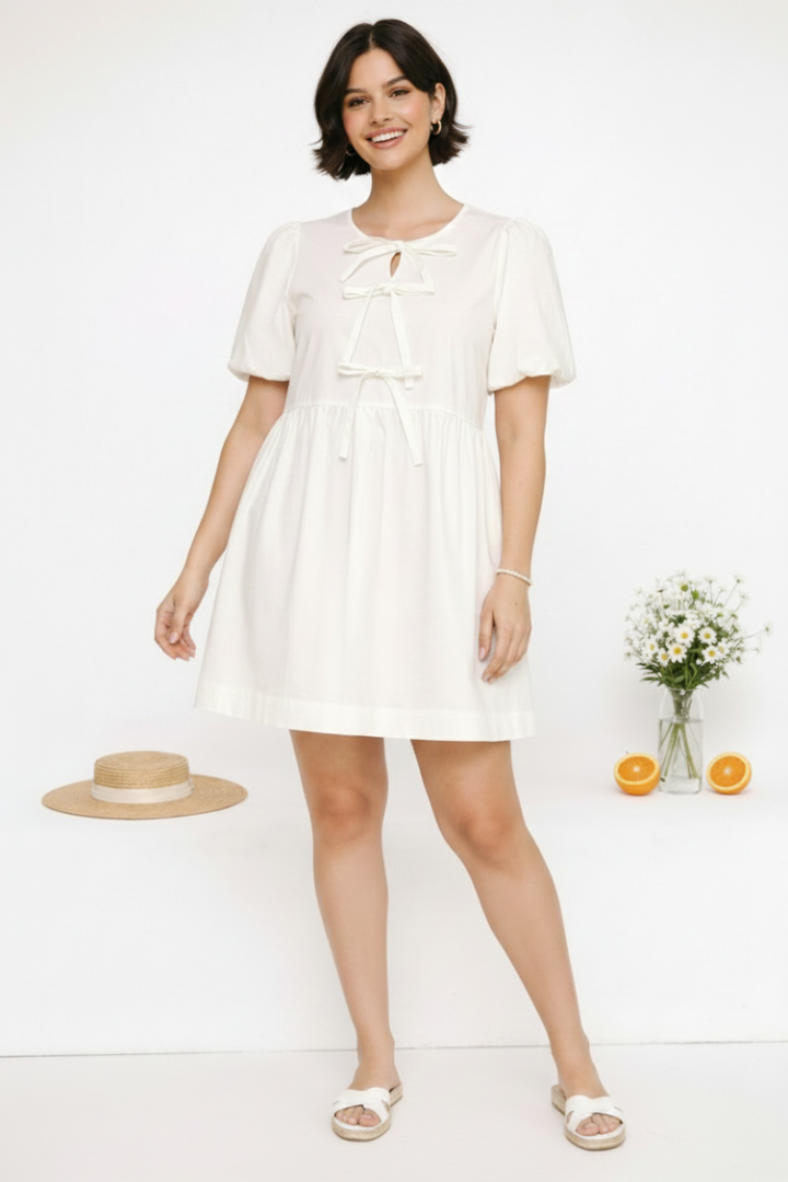 PLUS SIZE KEYHOLE ROUND NECK SOLID MINI DRESS-AVD51287XX