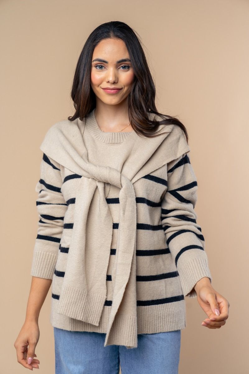 LONG SLEEVE STRIPED KNIT SWEATER