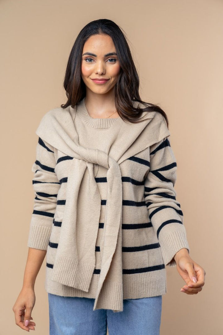 LONG SLEEVE STRIPED KNIT SWEATER