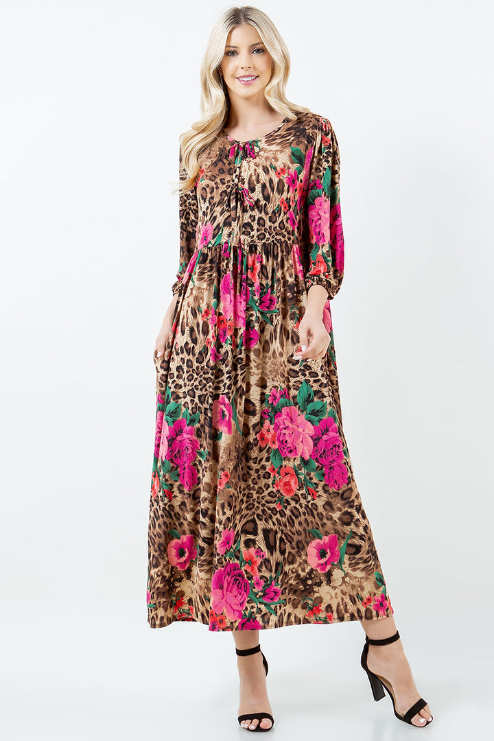 ANIMAL PRINT W/SIDE POCKETS  MAXI DRESS