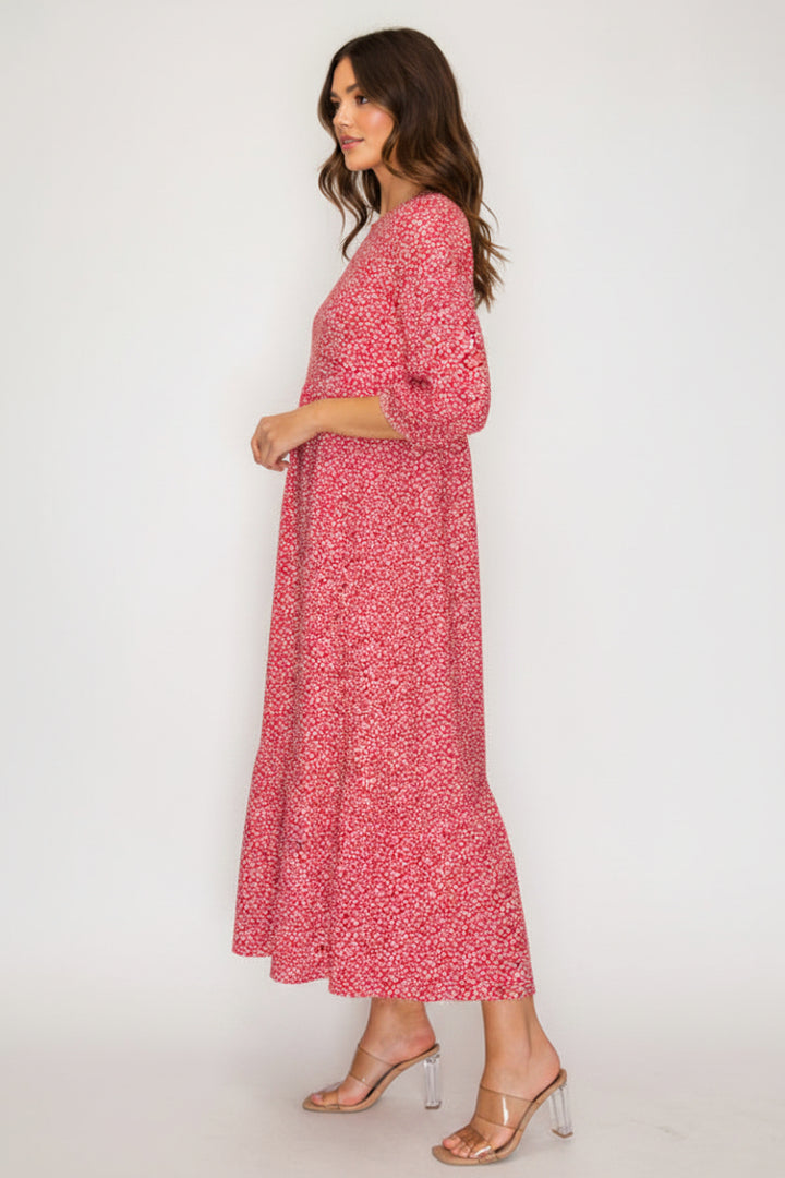 PLUS SIZE ROUND NECKLINE FLOWY MIDI DRESS -SHVL5954