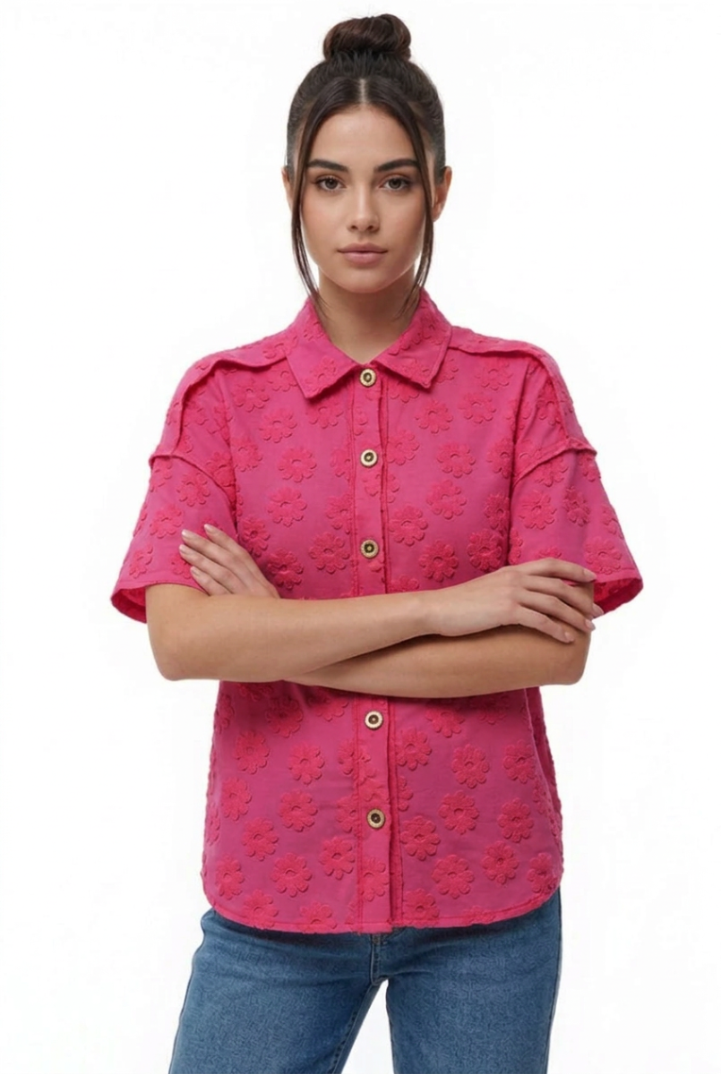 PLUS SIZE BUTTON DOWN SHORT SLEVE TOP HMET7805-12