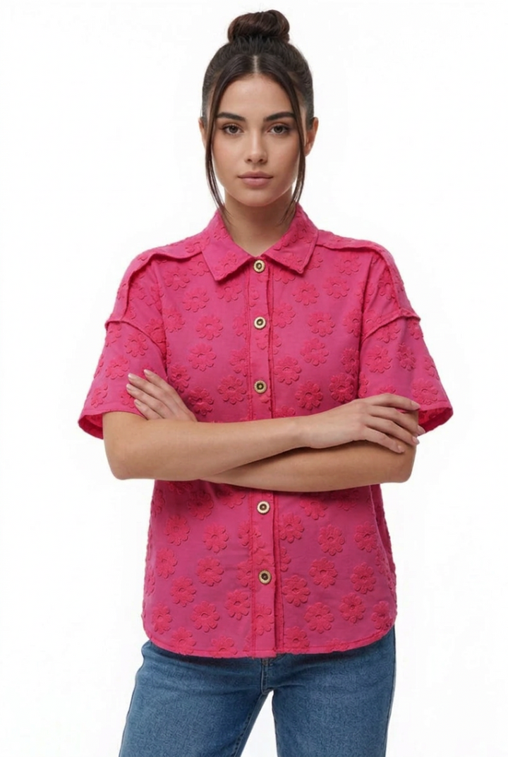 PLUS SIZE BUTTON DOWN SHORT SLEVE TOP HMET7805-12