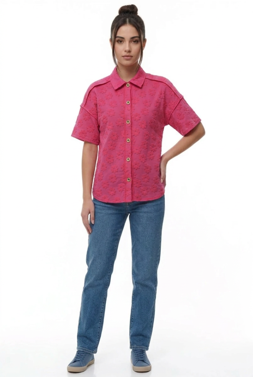 PLUS SIZE BUTTON DOWN SHORT SLEVE TOP HMET7805-12