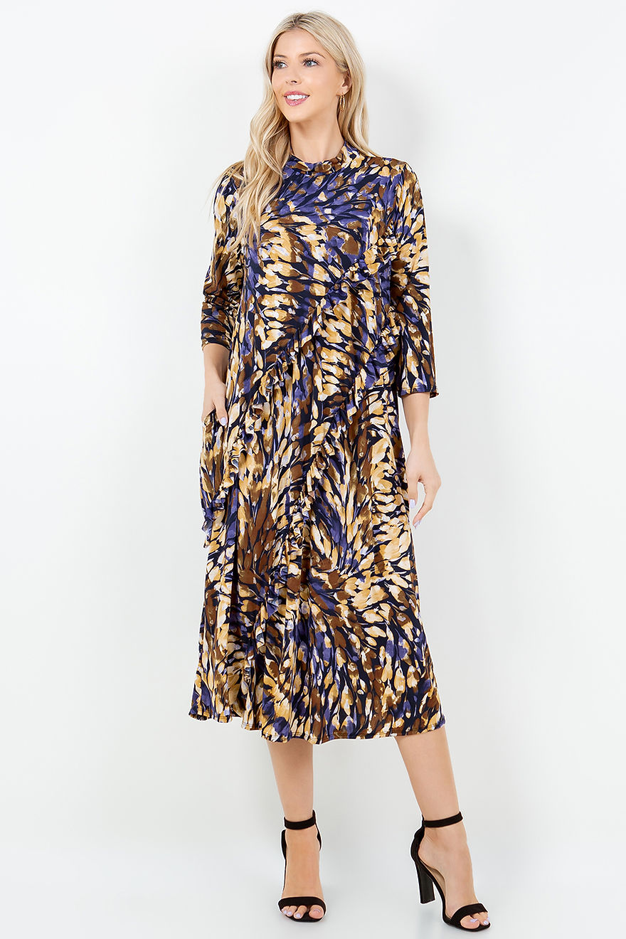 PURPLE MOCK NECK PLUS SIZE MIDI DRESS W/SIDE POCKET