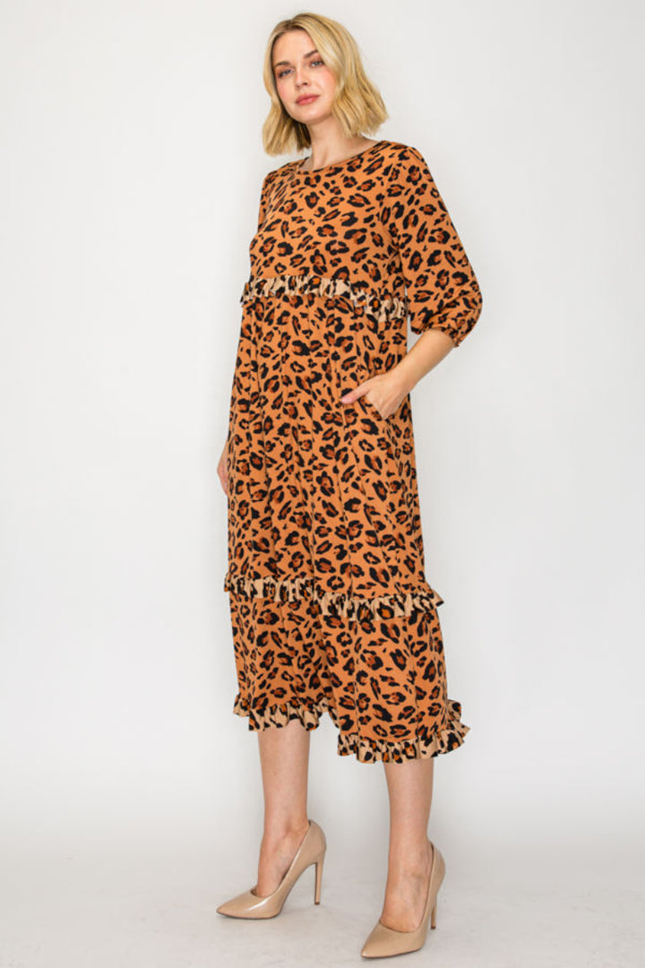 TIERED RUFFLE MIDI DRESS WITH SIDE POCKETS-SHVL5886