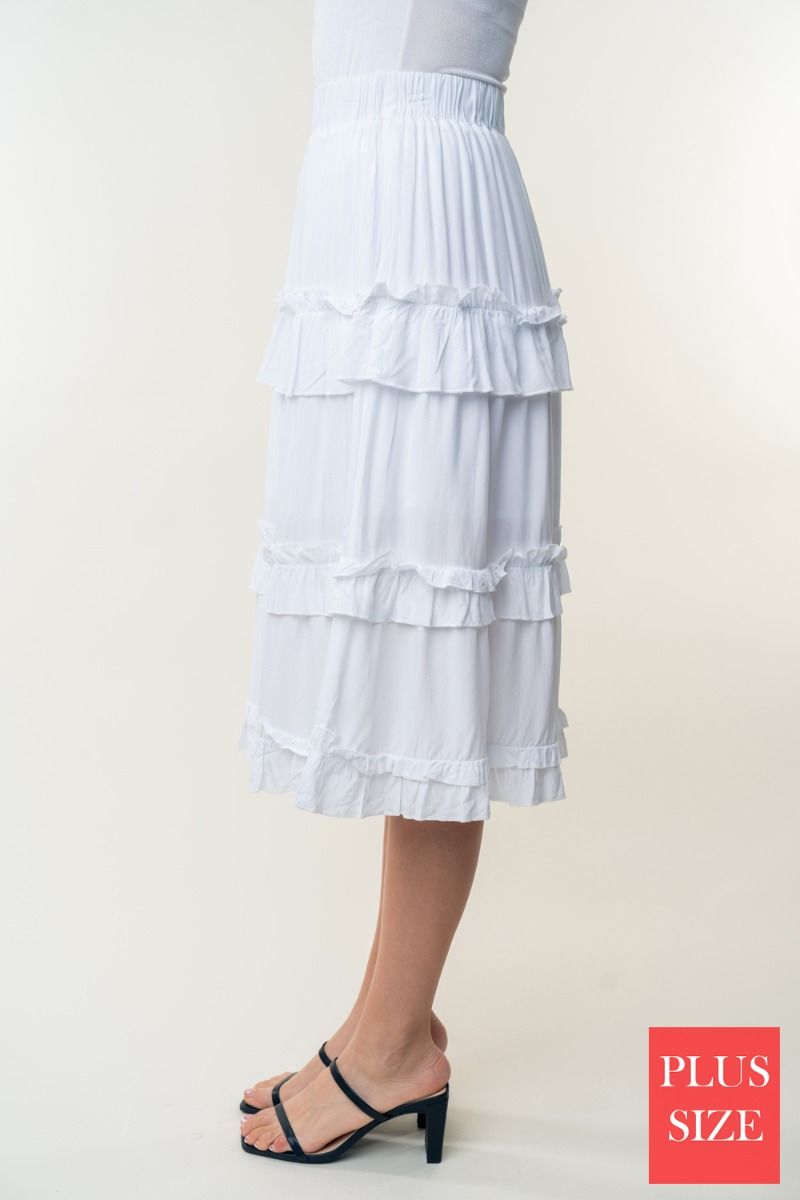 HIGH WAISTED SOLID PLUS SIZE WOVEN SKIRT