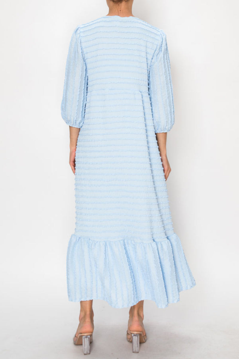 TEXTURED MIDI DRESS WITH 3/4 BALLOON SLEEVES