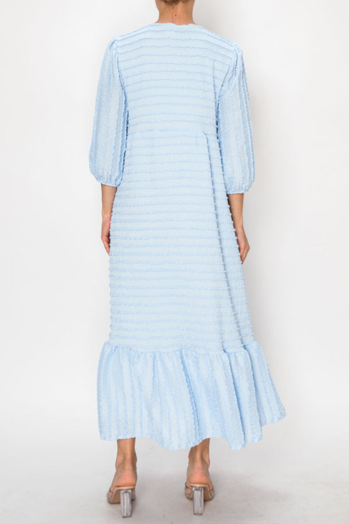 TEXTURED MIDI DRESS WITH 3/4 BALLOON SLEEVES