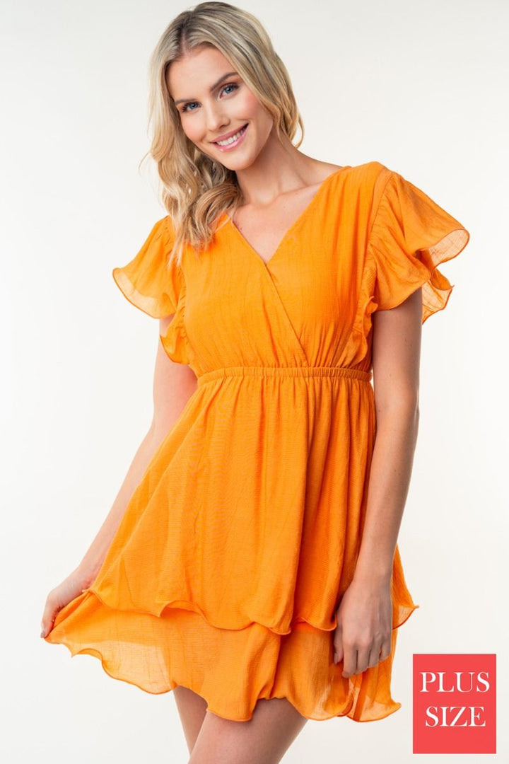 SHORT SLEEVE SOLID PLUS SIZE WOVEN DRESS