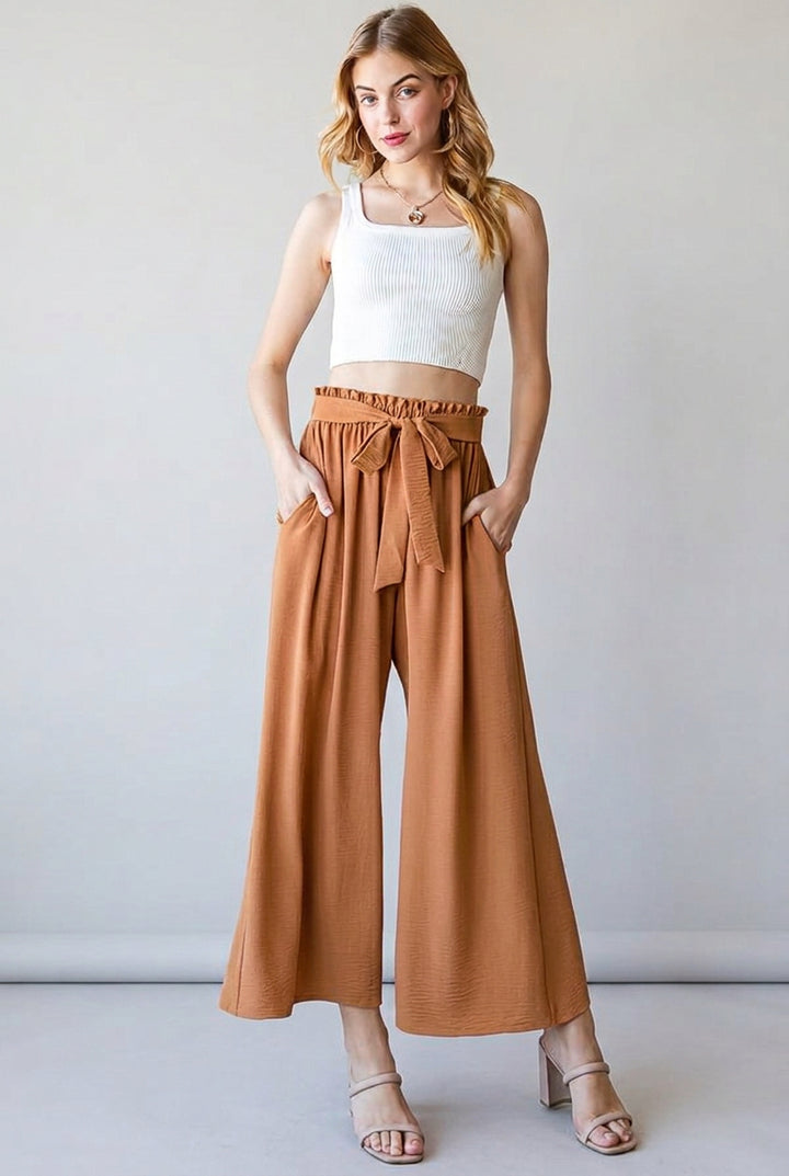 SOLID CASUAL PANTS WITH PAPERBAG WAISTBAND-HMEP6772-10
