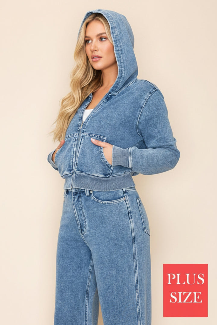 PLUS SIZE LONG SLEEVE DENIM JACKT-WBT10829