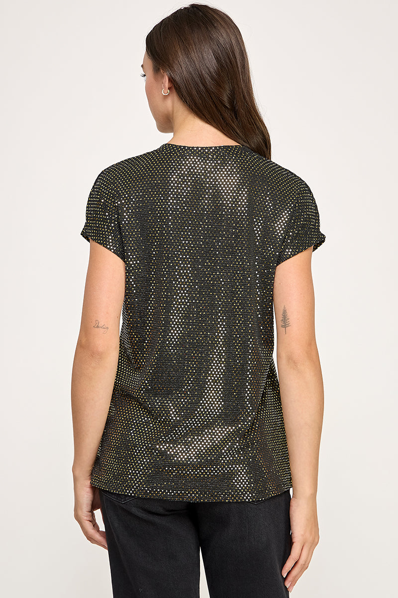 SEQUIN SHORT SLEEVE TOP