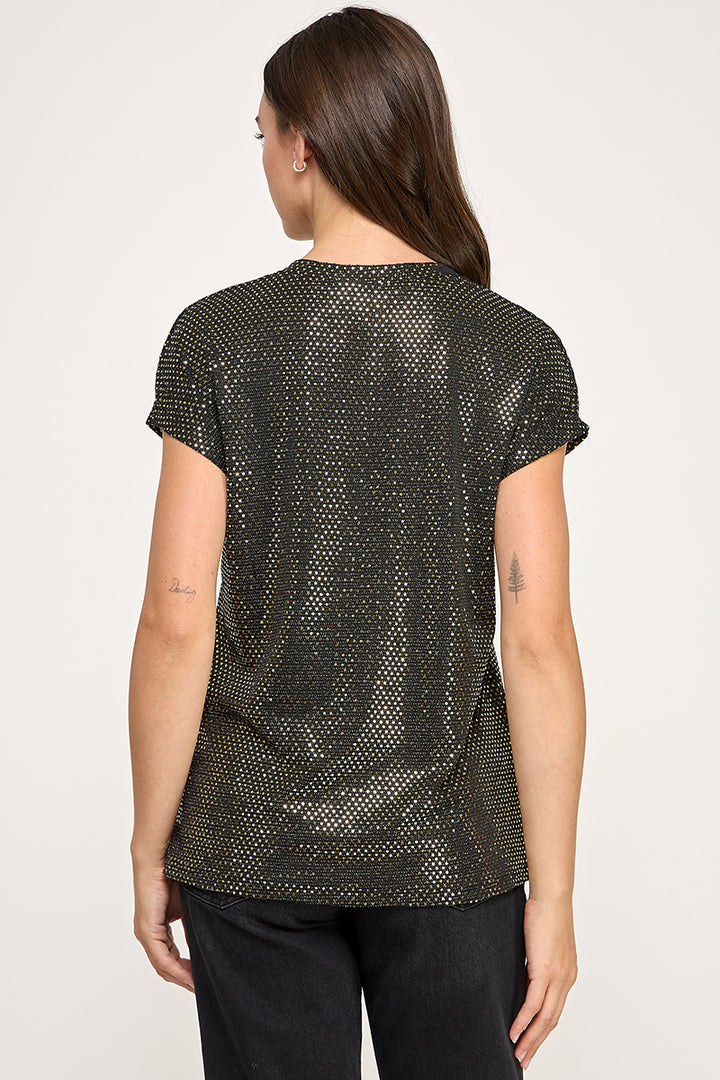 SEQUIN SHORT SLEEVE TOP