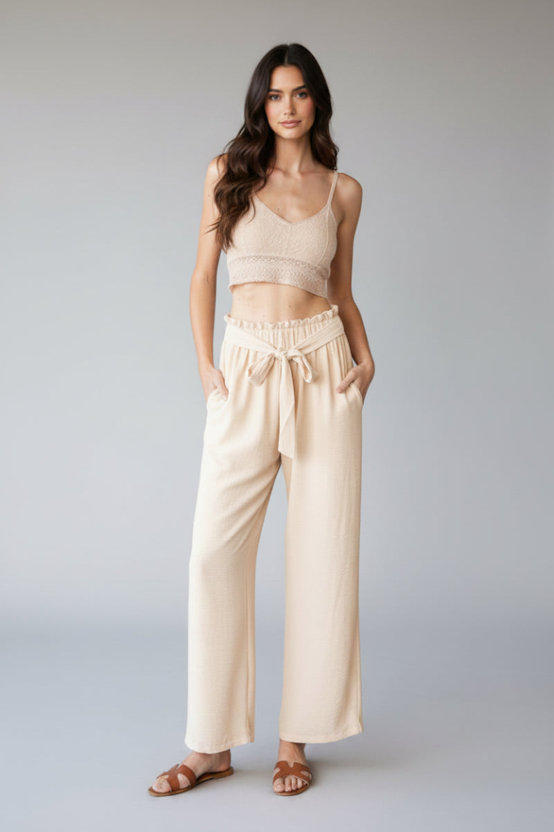 SOLID CASUAL PANTS WITH PAPERBAG WAISTBAND-HMEP6700-11