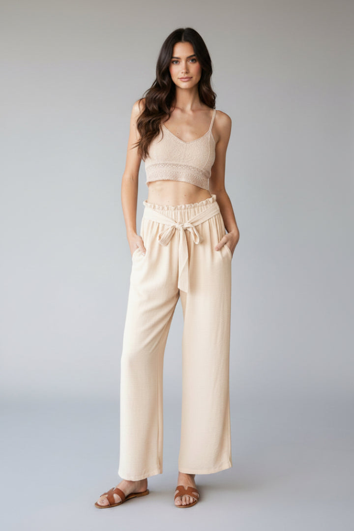 SOLID CASUAL PANTS WITH PAPERBAG WAISTBAND-HMEP6700-11