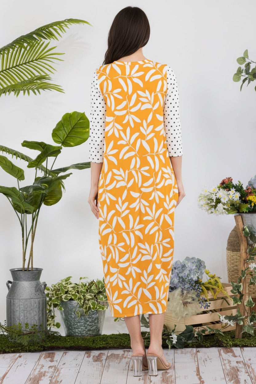 PLUS FLORAL AND POLKA DOT CONTRAST MIDI-DRESS-CLCD43837C