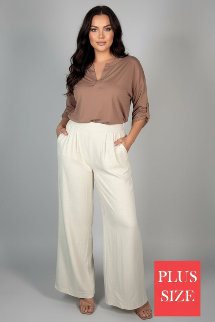 PLUS SIZE HIGE WAISTED SOLID LINEN PANTS-WBP250P