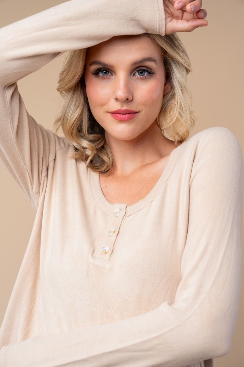 BUTTON UP LONG SLEEVE SOLID KNIT TOP-WBT25676XL