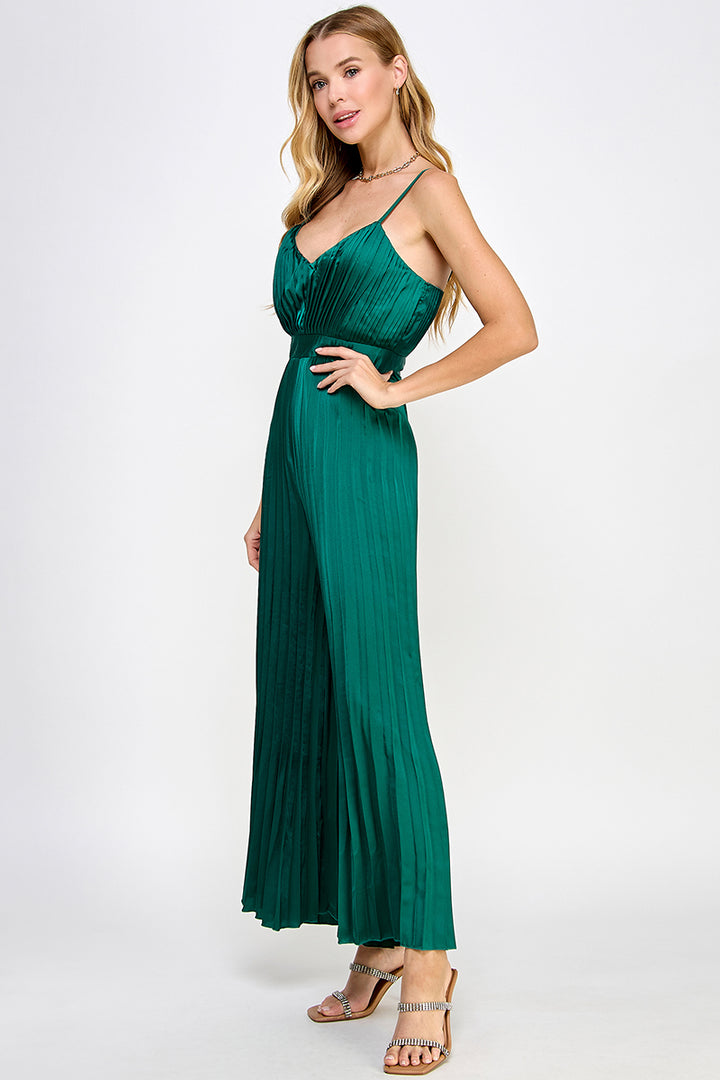 SATIN PLEATED WIDE LEG JUMPSUIT