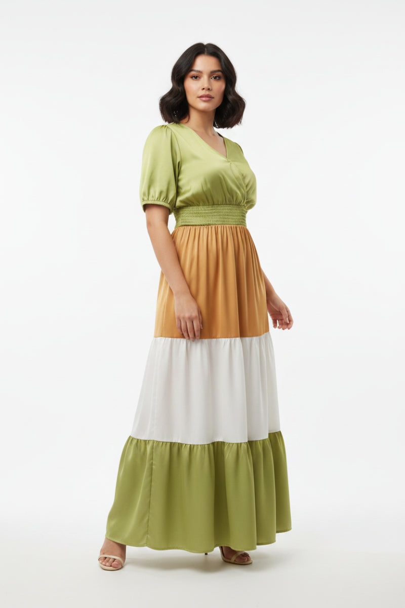PLUS SIZE COLOR BLOCK MAXI DRESS