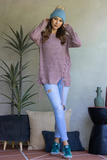 SOFT KNIT CRISSCROSS SWEATER-'