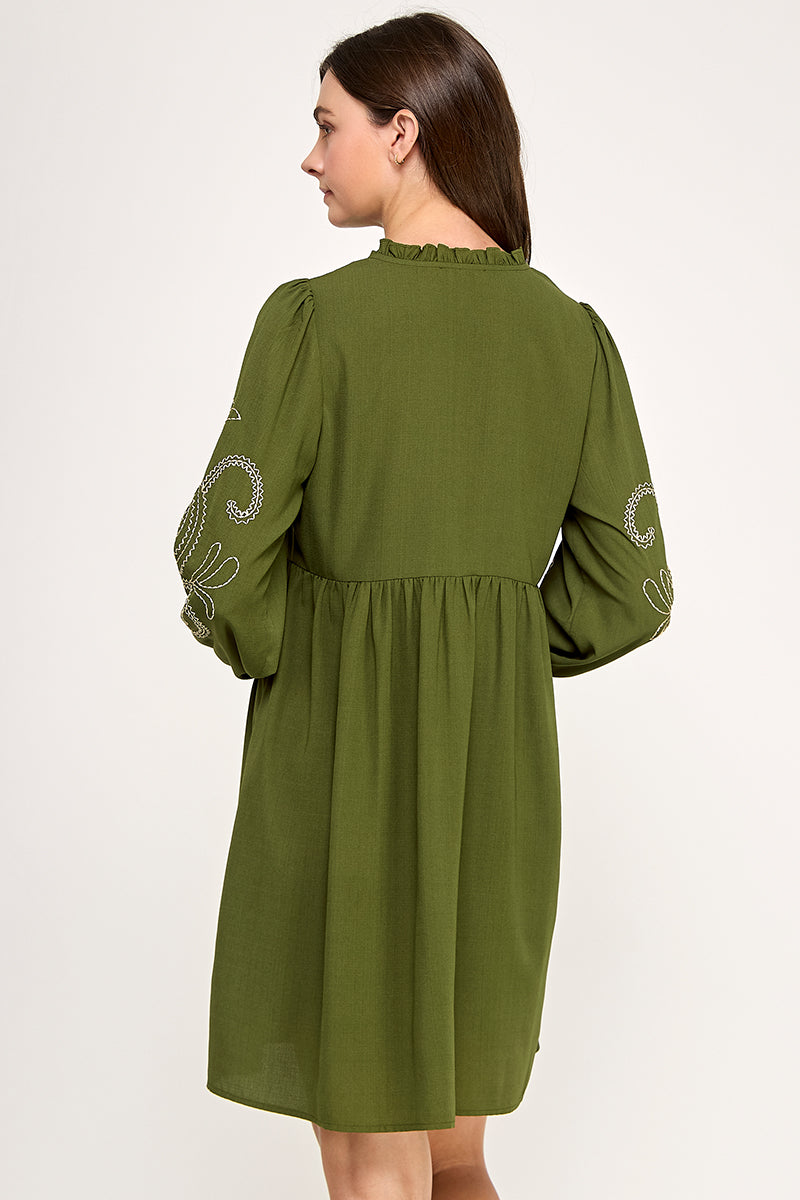 EMBROIDERED LONG SLEEVE DRESS