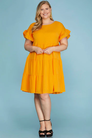 FUCHSIA RUFFLED SLEEVES WOVEN PLUS SIZE MINI DRESS-SKPSY4020R