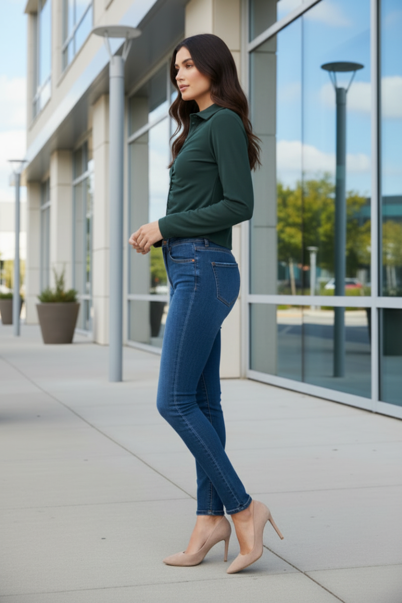 LONG SLEEVES BRUSHED STRETCH SHIRRING DETAILED  TOP SKSS8709*