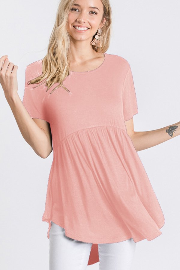 NAVY SHORT SLEEVES BABYDOLL TUNIC TOP HMST1518S