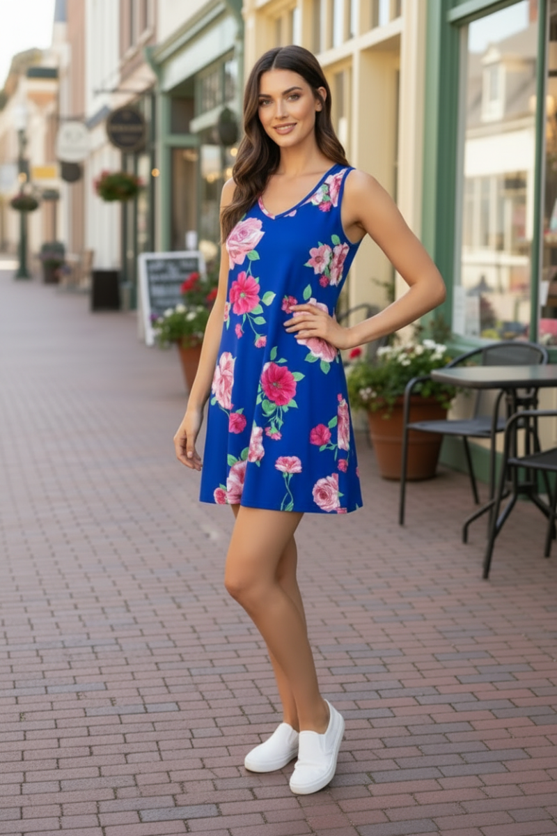 BLACK FLORAL PRINT TANK SWING MINI DRESS SD1243-22*