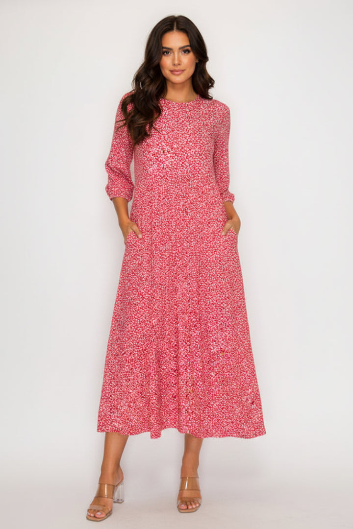 PLUS SIZE ROUND NECKLINE FLOWY MIDI DRESS -SHVL5954