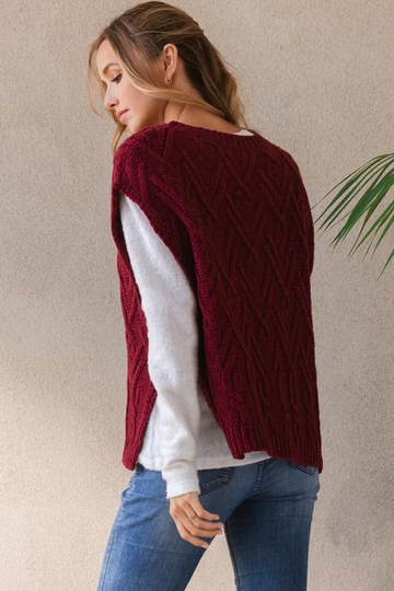 MUSTARD CABLE KNIT SWEATER VEST TIS12282