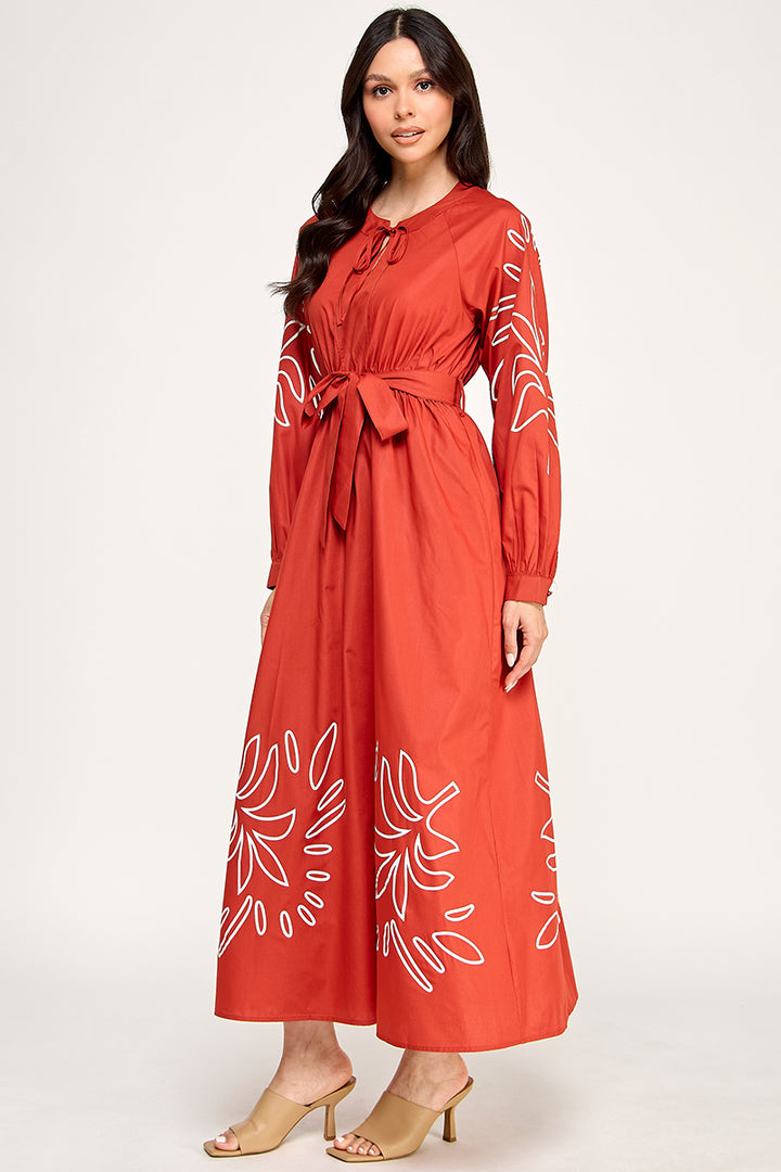 LONG SEEVE MAXI EMBROIDERED DRESS