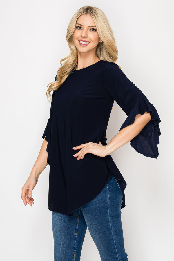 PLUS SIZE SOLID 3/4 BELL SLEEVES TUNIC TOP