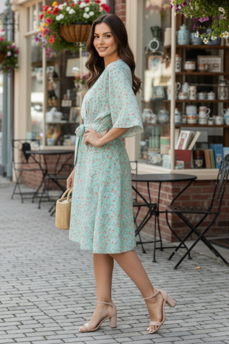 PLUS SIZE HALF SLEEVE  DITSY FLORAL PRINT MINI DRESS HMED6826-11