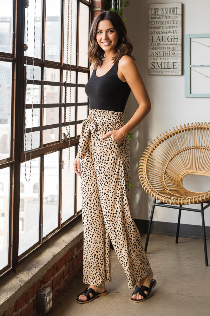 PLUS SIZE ANIMAL PRINT CASUAL PANTS WITH PAPERBAG WAISTBAND-HMEP6700-10