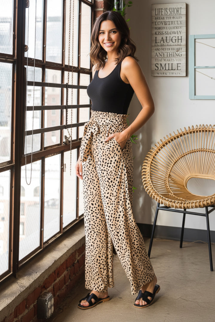 PLUS SIZE ANIMAL PRINT CASUAL PANTS WITH PAPERBAG WAISTBAND-HMEP6700-10