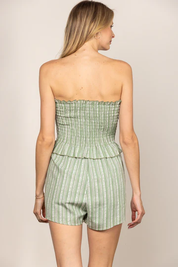 BLUE STRIPES SMOCKED TUBE ROMPER H6371