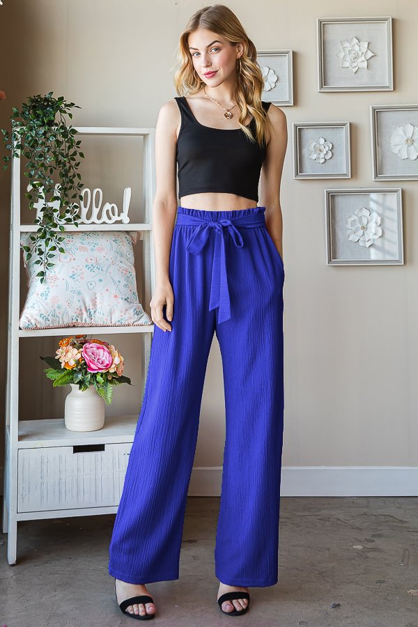 SOLID CASUAL PANTS WITH PAPERBAG WAISTBAND-HMEP6700-16